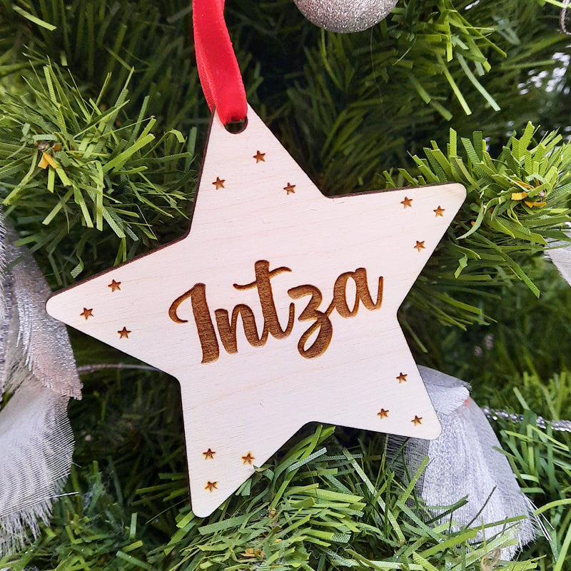 Adorno de Navidad con forma de Estrella de Madera Personalizada