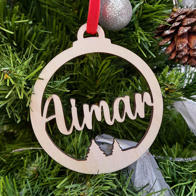 Bolas de Navidad Troqueladas de Madera Personalizadas con Nombre